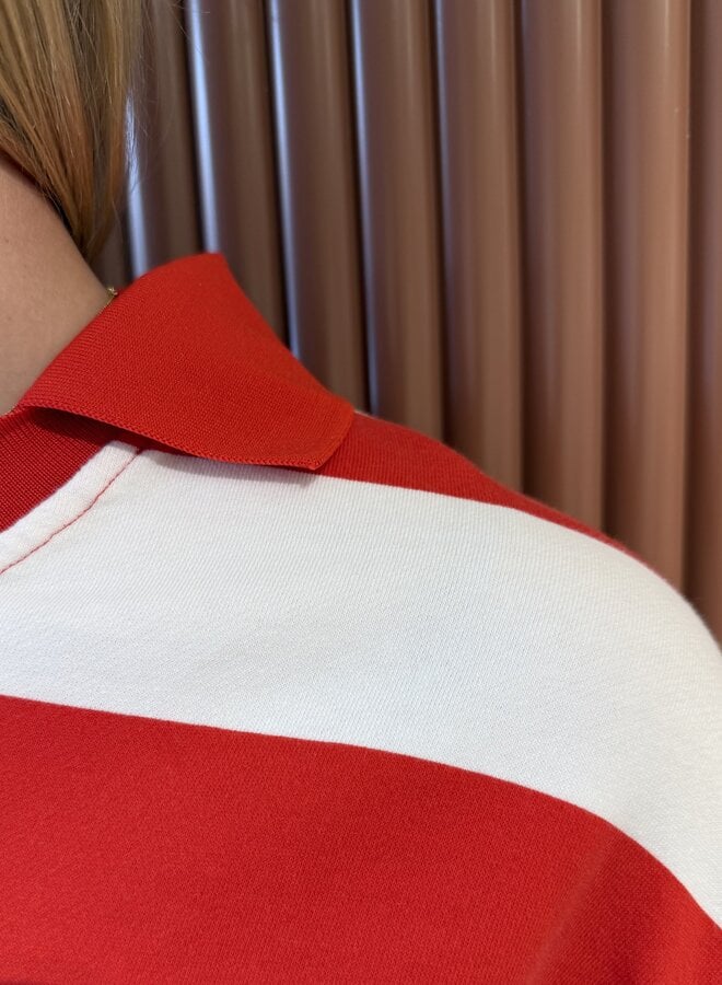 Block stripe polo sweater | Spicy coral