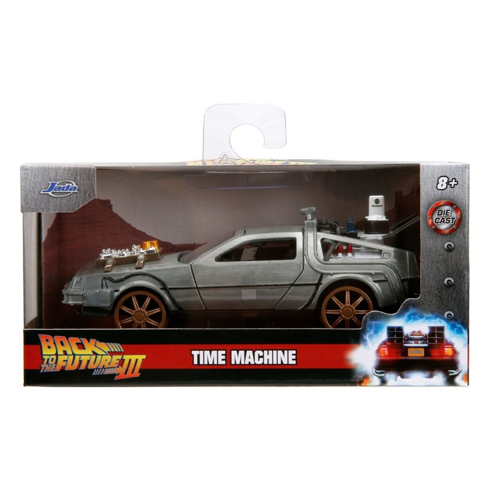 Jada Jada Back to the Future III DeLorean Time Machine Railroad Wheels Diecast Model Car Scale 1:32