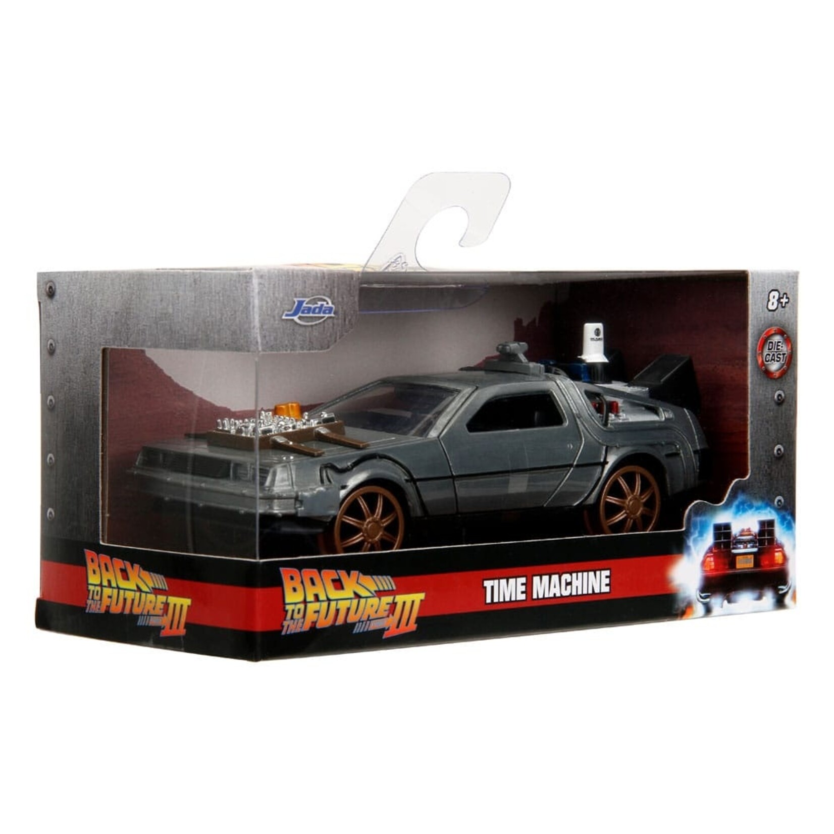 Jada Jada Back to the Future III DeLorean Time Machine Railroad Wheels Diecast Model Car Scale 1:32