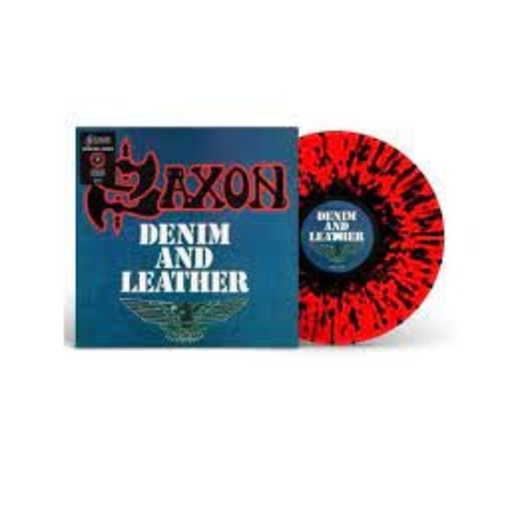 SAXON - DENIM AND LEATHER - LTD 40TH ANNIVERSARY COLORED RED & BLACK SPLATTER LP