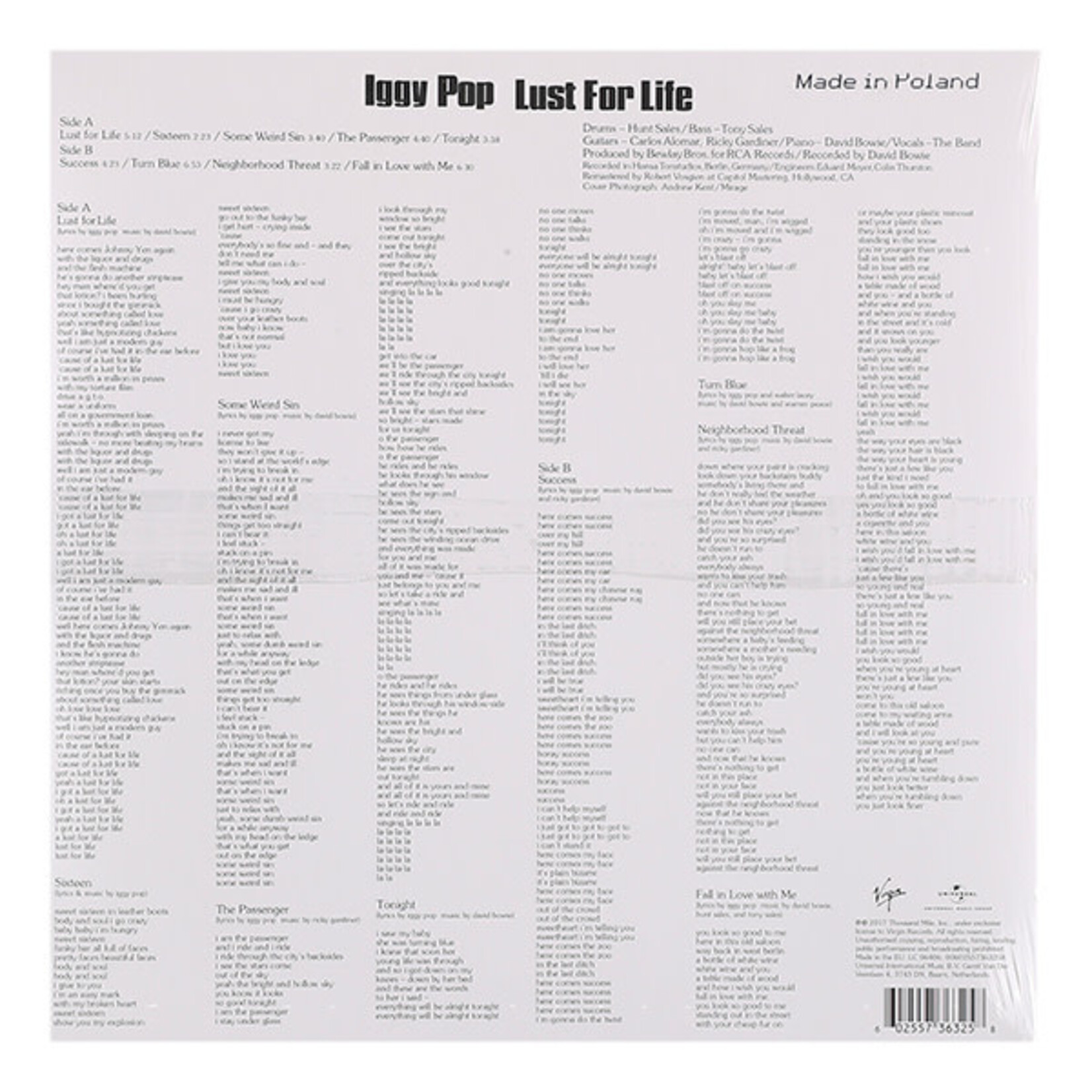 POP, IGGY - LUST FOR LIFE - LP
