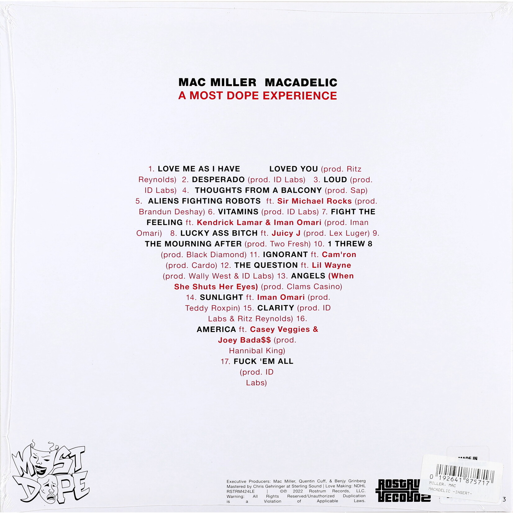 MILLER, MAC - MACADELIC - EMBOSSED COVER & COLOURED INSERT 2LP