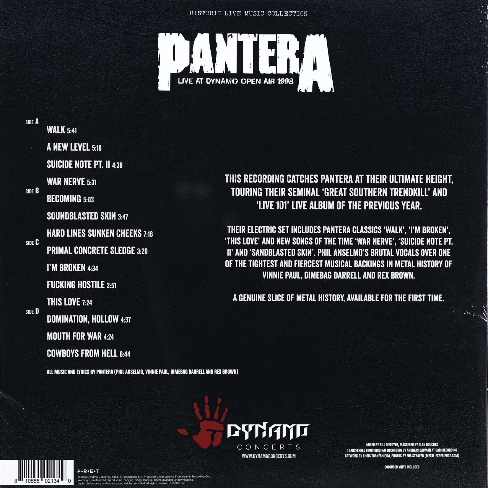 PANTERA - LIVE AT DYNAMO OPEN AIR 1998 - GATEFOLD 2LP