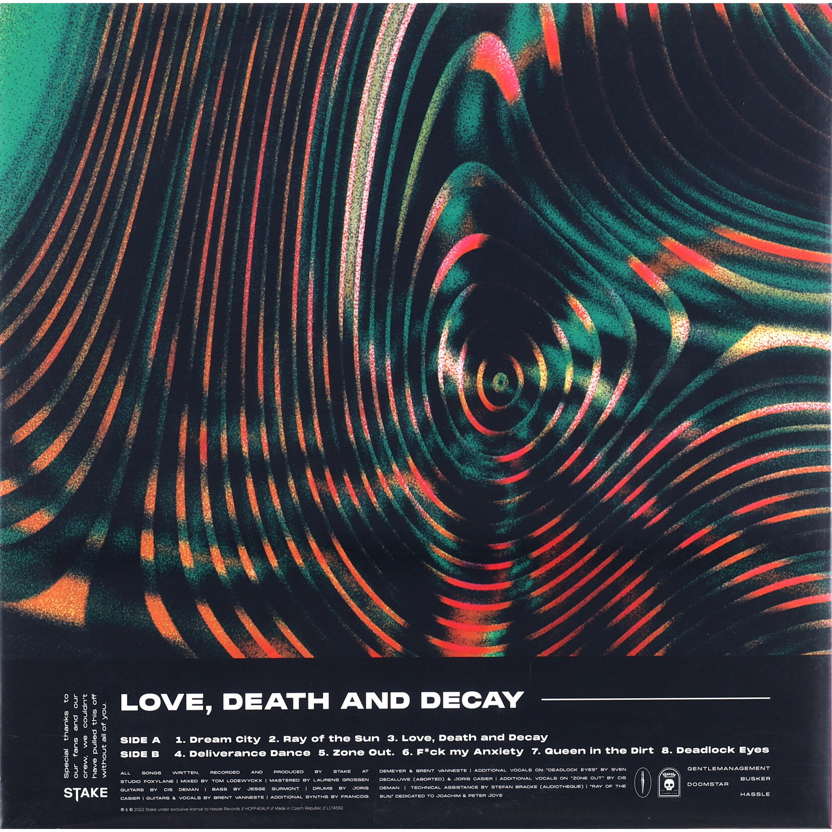 STAKE - LOVE, DEATH AND DECAY - COLOURED ORNAGE & GREEN SPLATTER LP