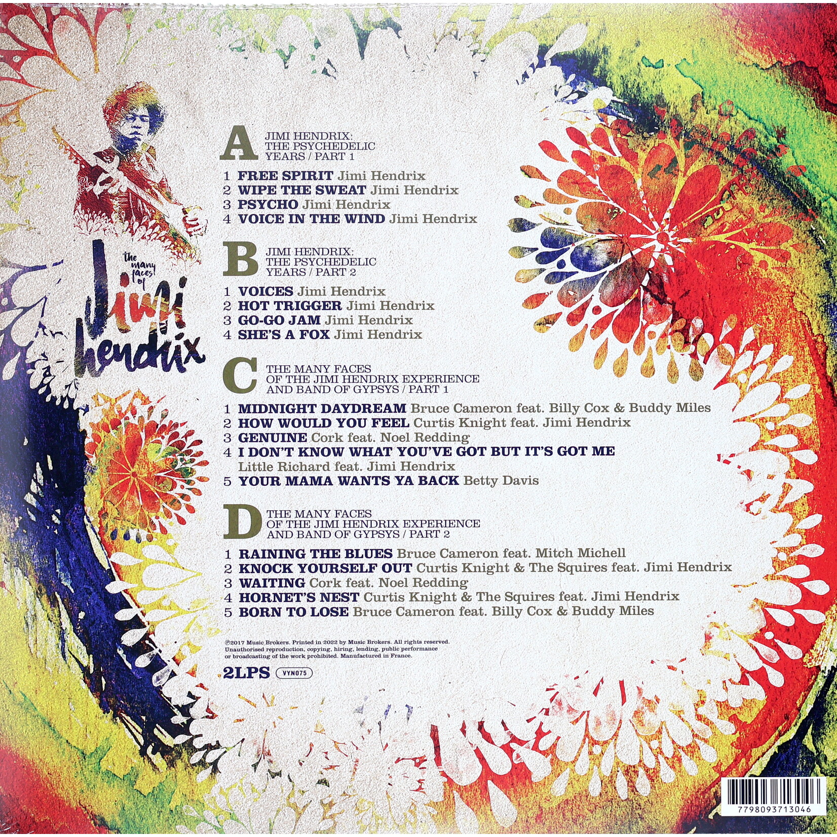 VARIOUS ARTISTS - MANY FACES OF JIMI HENDRIX - GATEFOLD  COLOURED YELLOW & BLUE 2LP