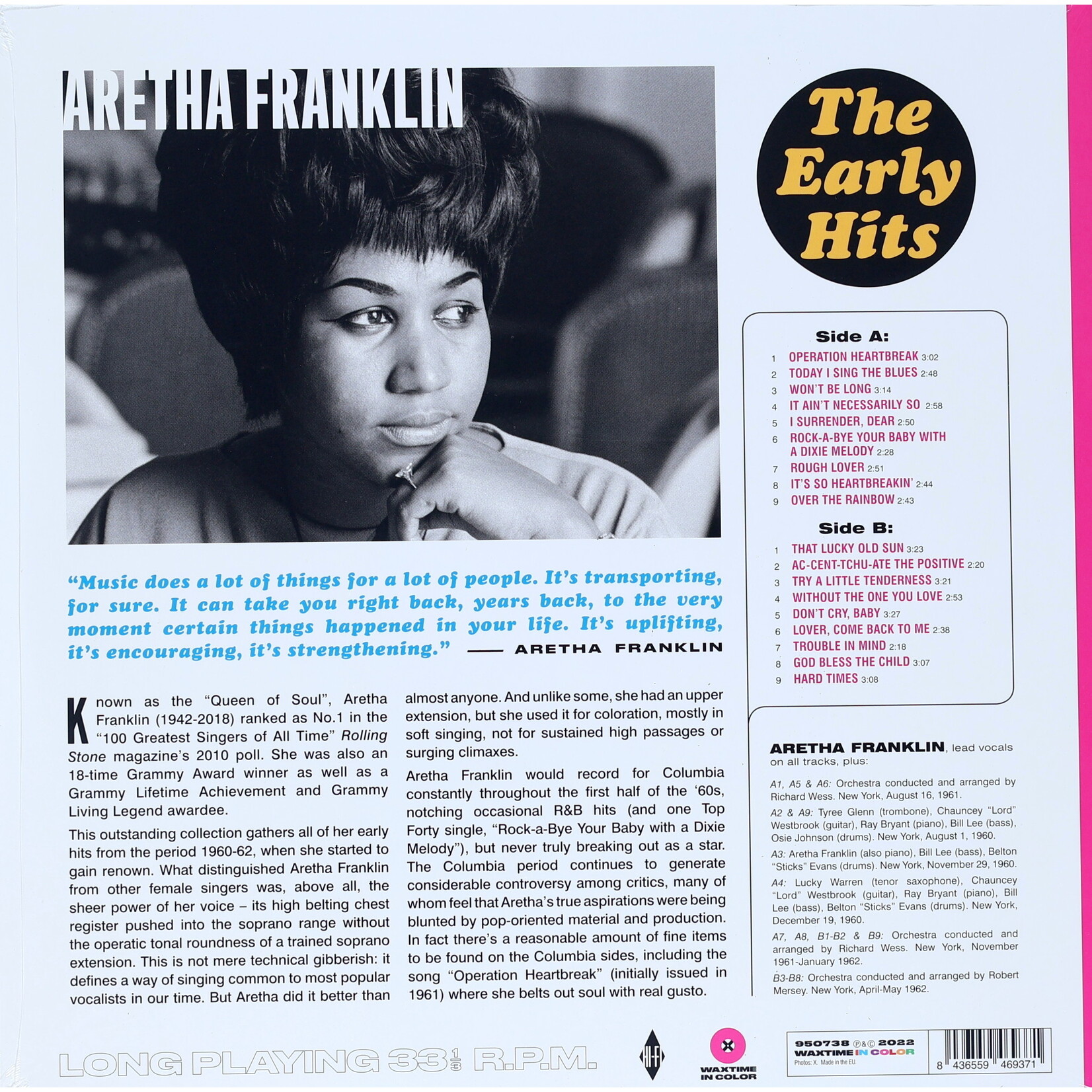 FRANKLIN, ARETHA - EARLY HITS - COLOURED PINK LP
