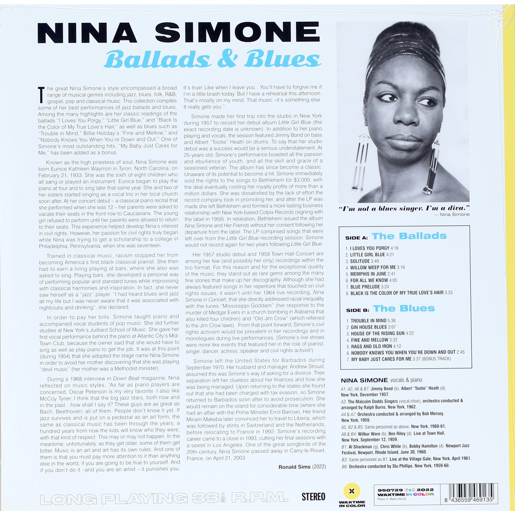 SIMONE NINA - BALLADS & BLUES - LTD COLORED YELLOW LP