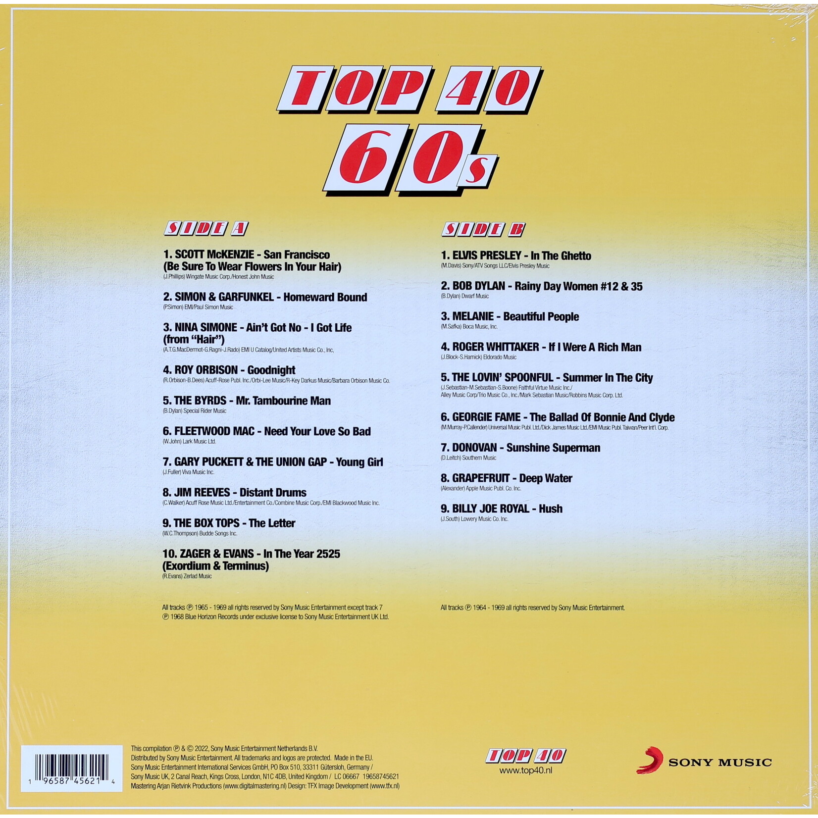 VARIOUS ARTISTS - TOP 40 - 60S  - COLORED YELLOW LP