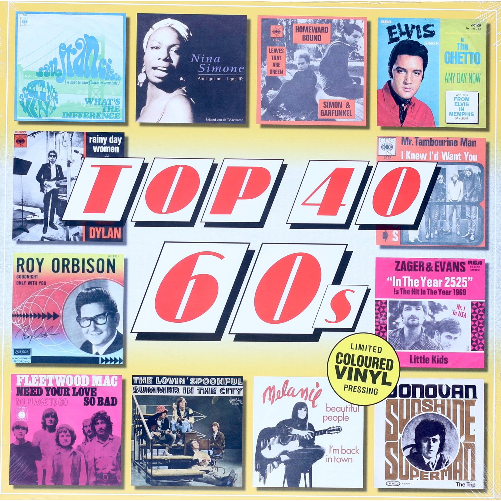 VARIOUS ARTISTS - TOP 40 - 60S  - COLORED YELLOW LP