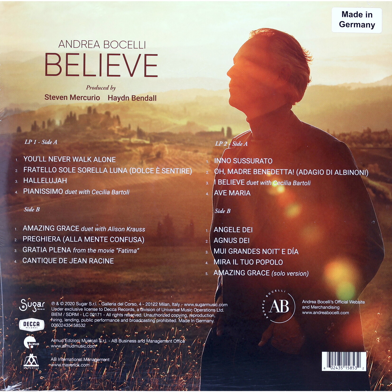 BOCELLI, ANDREA - BELIEVE - GATEFOLD 2LP