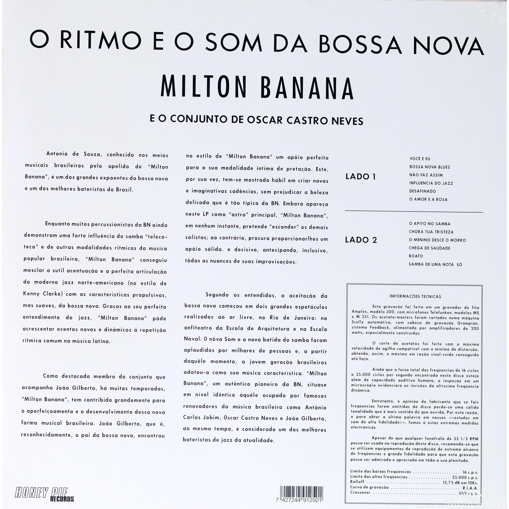 MILTON BANANA COM CONJUNTO OSCAR CASTRO NEVES - O RITMO E O SOM DA BOSSA NOVA - LP