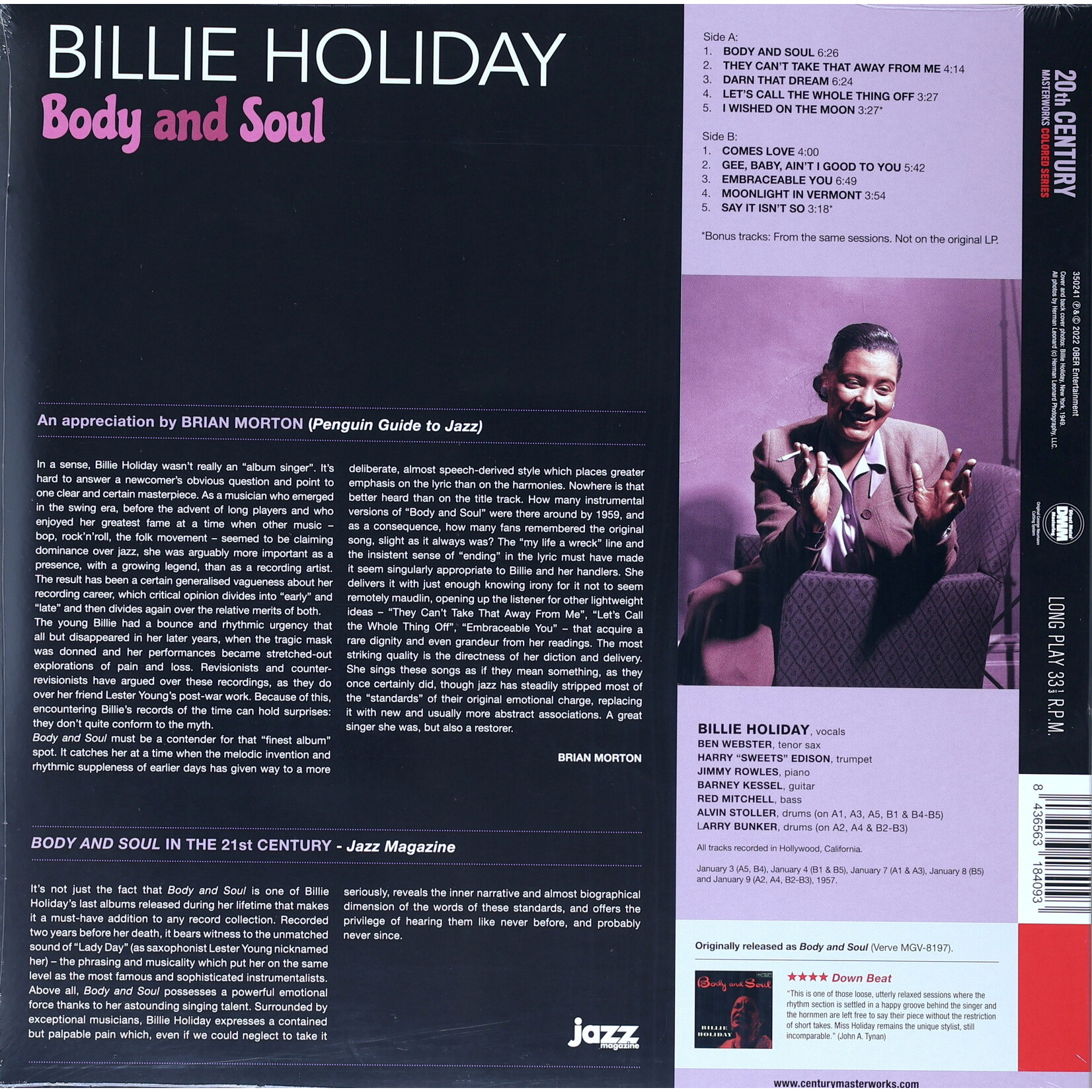 HOLIDAY, BILLIE - BODY AND SOUL - LTD REISSUE COLORED PURPLE LP