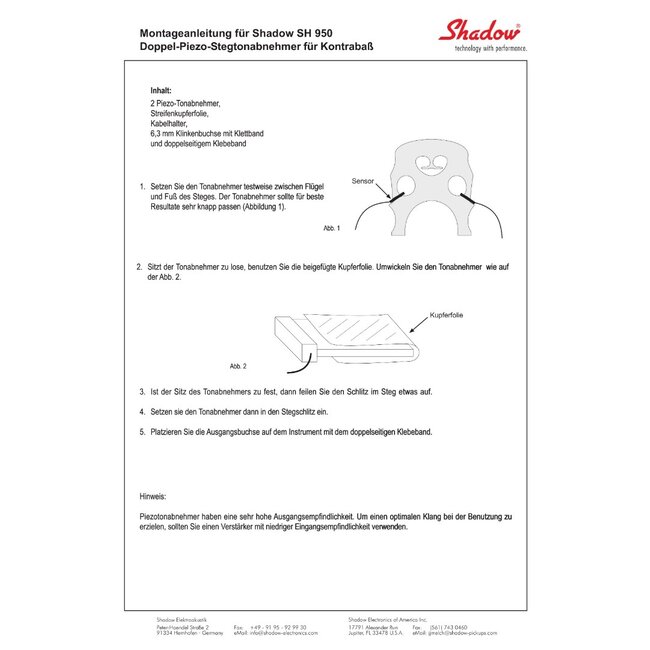 Tonabnehmersystem SH-950/951 für Kontrabass