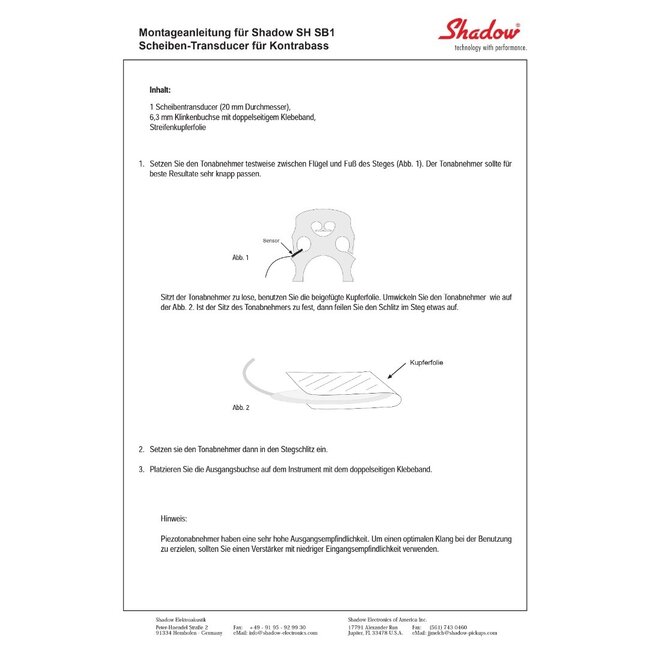 Pick-up system SH-SC-1 for Cello