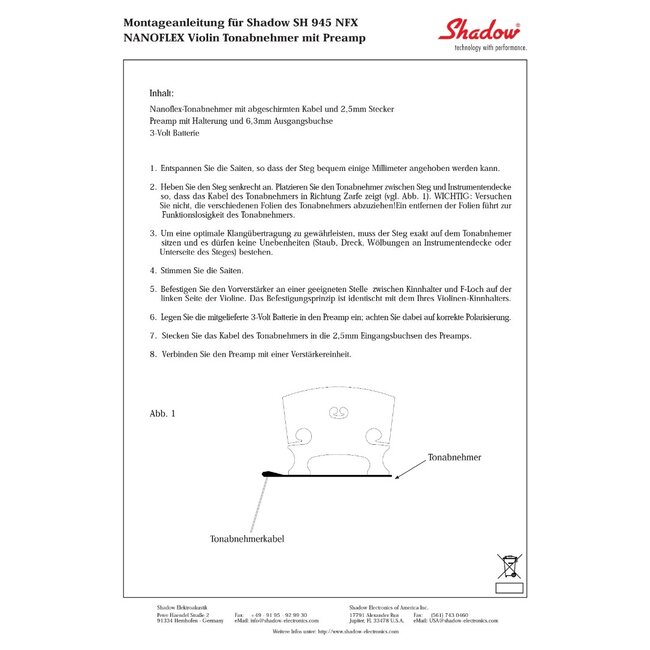 Pick-up system SH-945-NFX voor (alt)viool