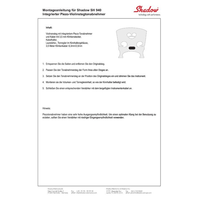 Pick-up systeem SH-940 voor (alt)viool