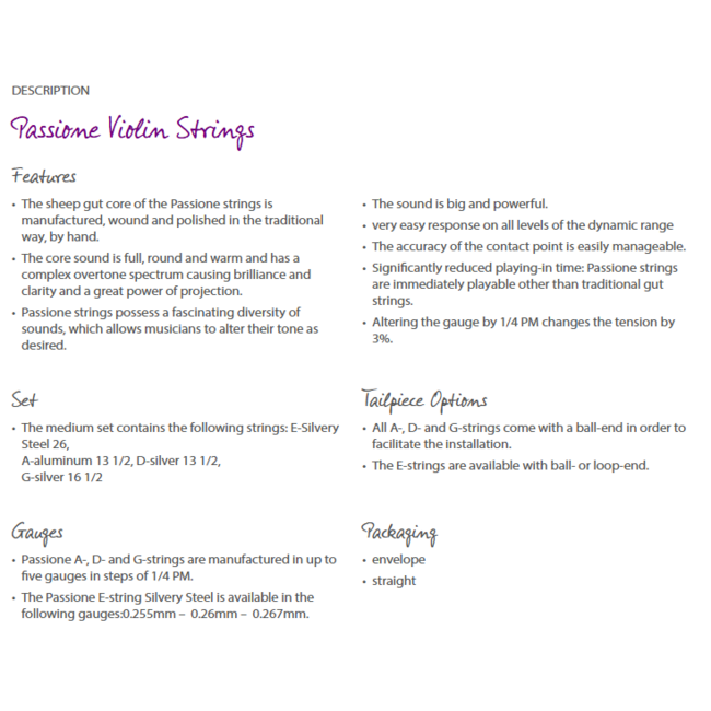 Passione Solo violin strings