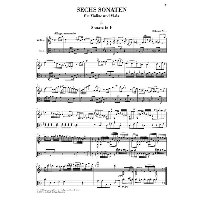 Six Sonatas for Violin and Viola