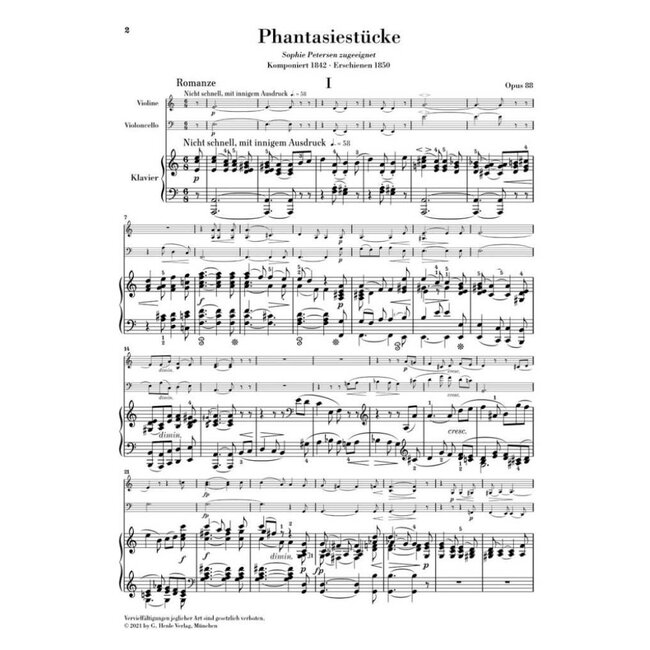 Phantasiestücke Opus 88 für Klaviertrio