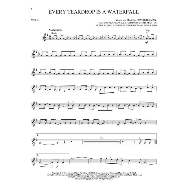 Coldplay arrangements for violin