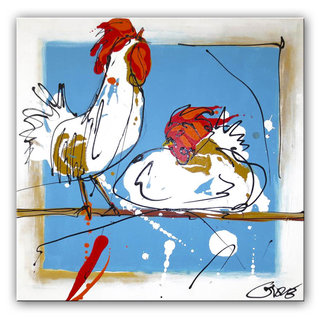 Schilderij | Kippen op stok