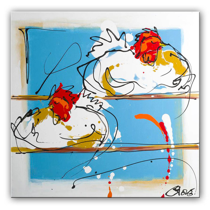 Rustende kippen | Origineel schilderij