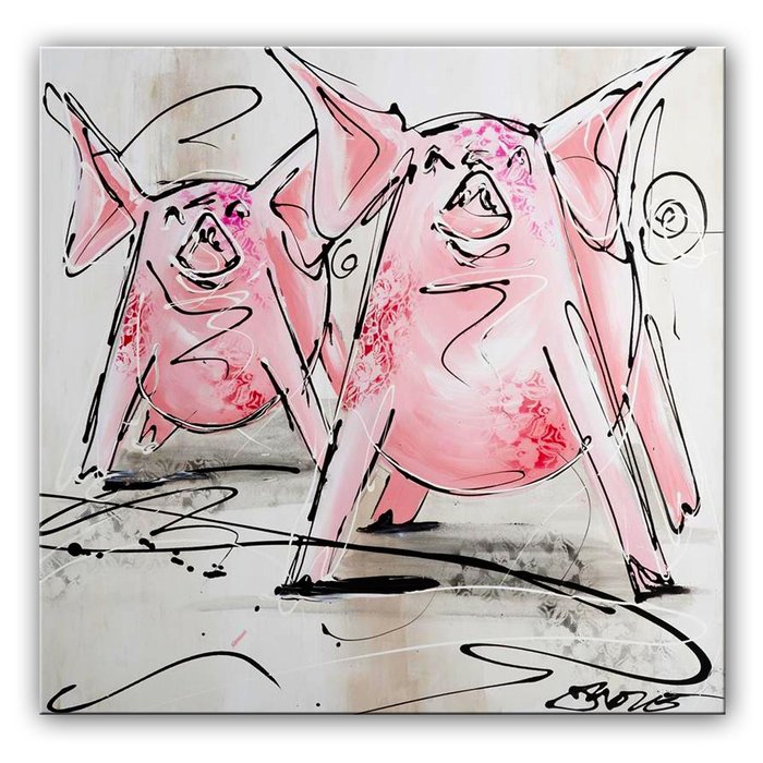 Vrolijke varkentjes II | Origineel schilderij