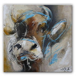 Artistieke koe blauw | Origineel schilderij