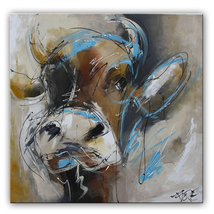 Artistieke koe blauw | Origineel schilderij