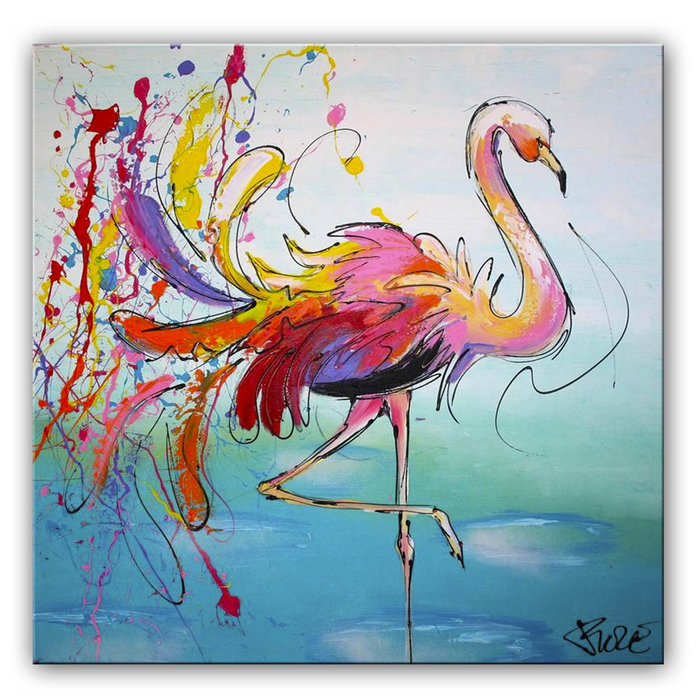 Staande flamingo | Origineel schilderij
