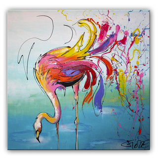Schilderij | Gebogen flamingo