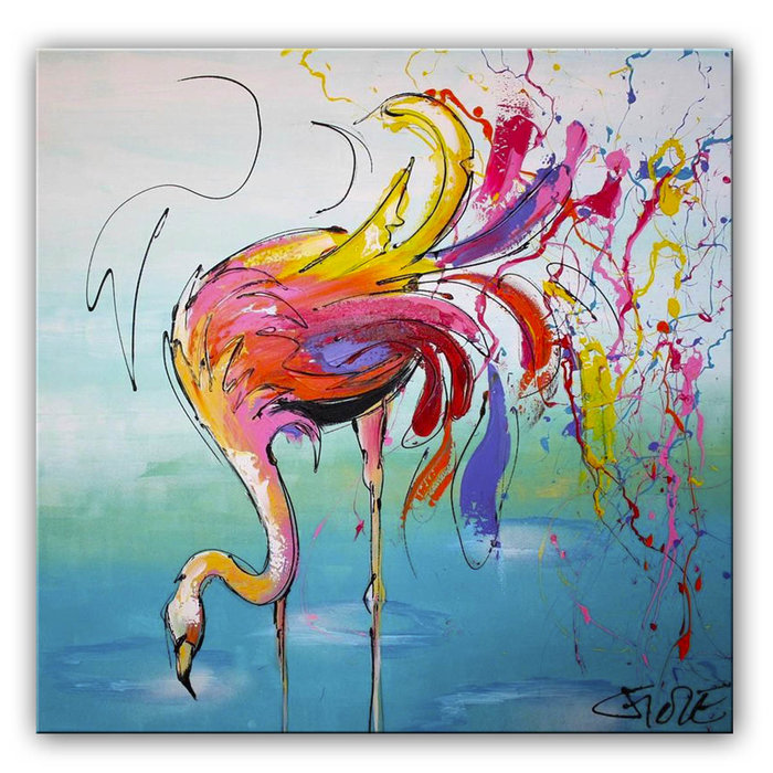 Gebogen flamingo | Origineel schilderij
