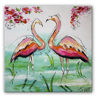Schilderij | Flamingo's in het water