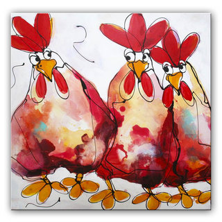 Schilderij | Drie rode kippen