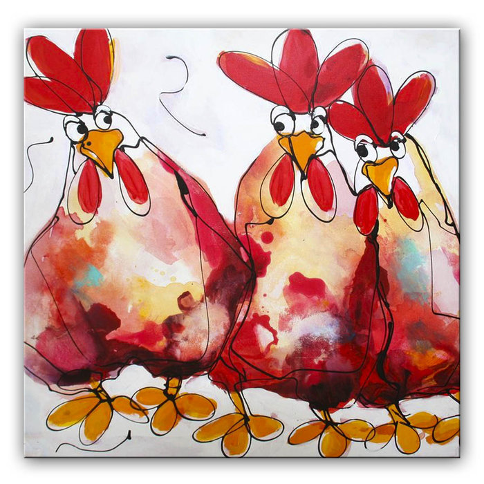 Rechter rode kippen | Origineel schilderij