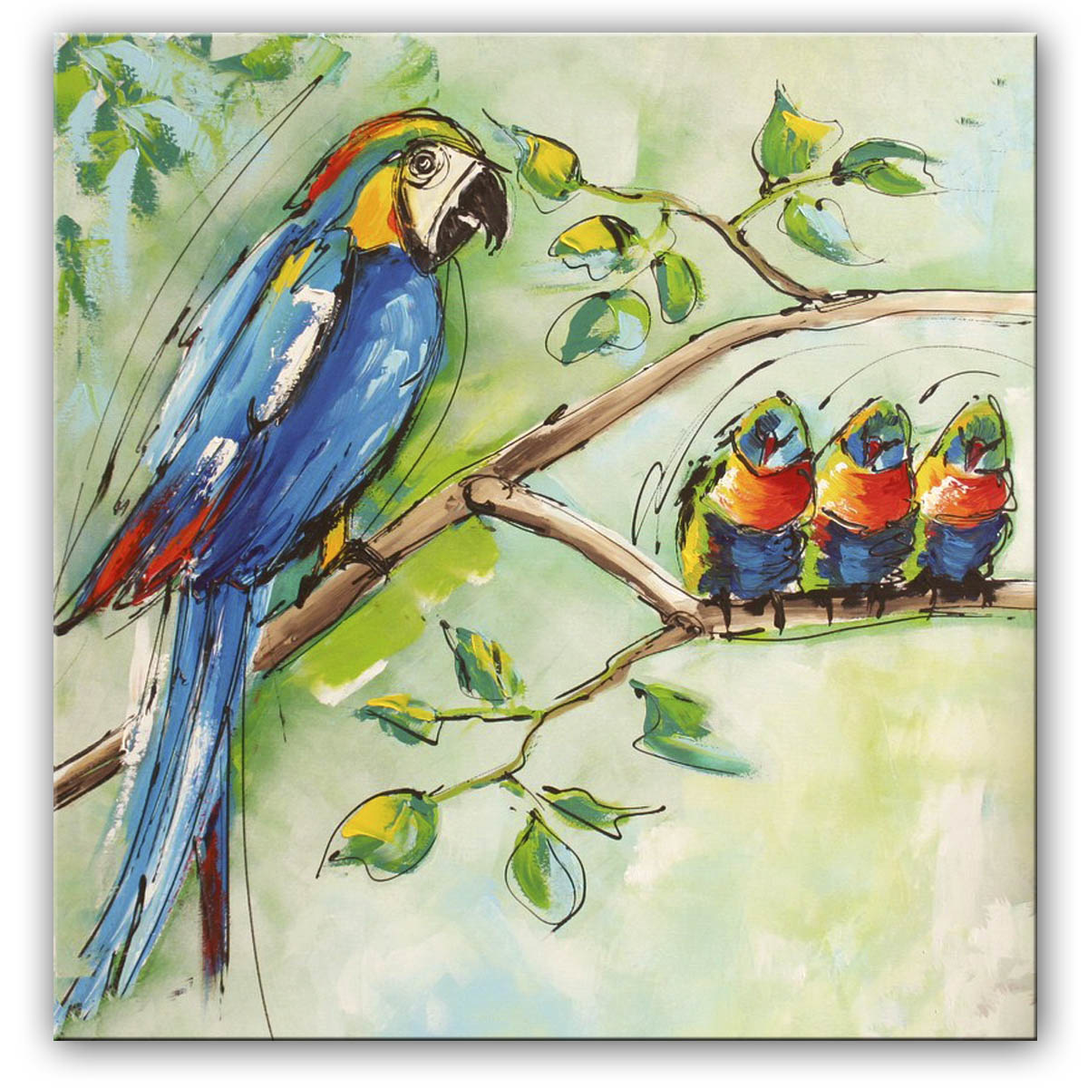 Papegaaien in de boom | Origineel schilderij
