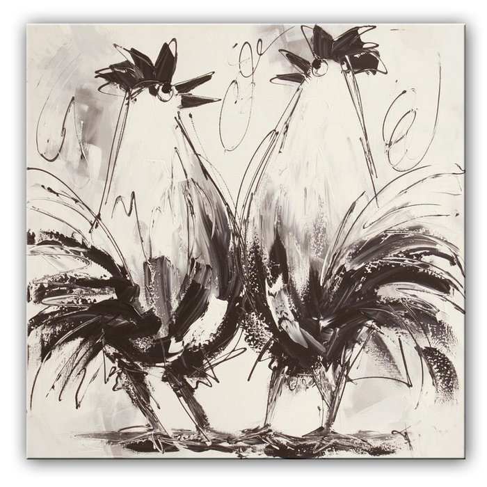 Twee kippen | Origineel schilderij