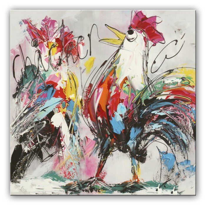 Kleurrijke kippetjes | Origineel schilderij