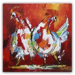 Twee coole kippen | Origineel schilderij