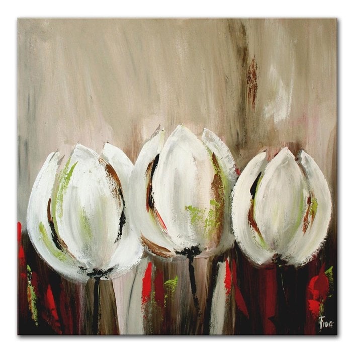 Drie witte tulpen | Origineel schilderij
