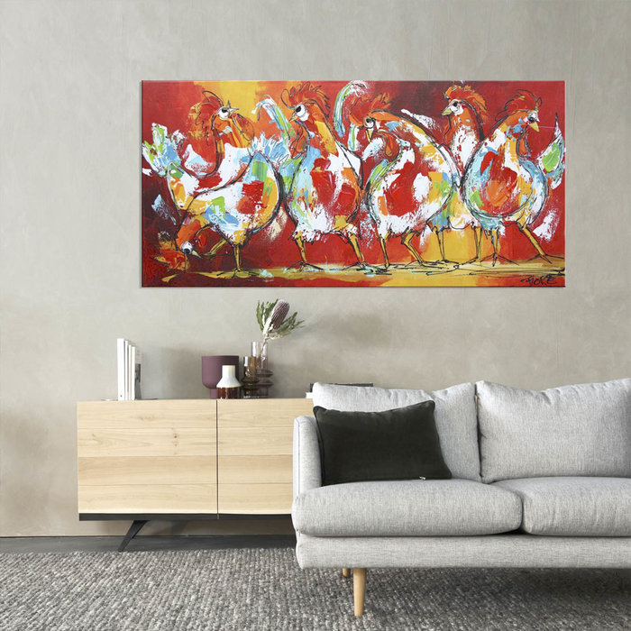 Kippen aan de zwier | Origineel schilderij