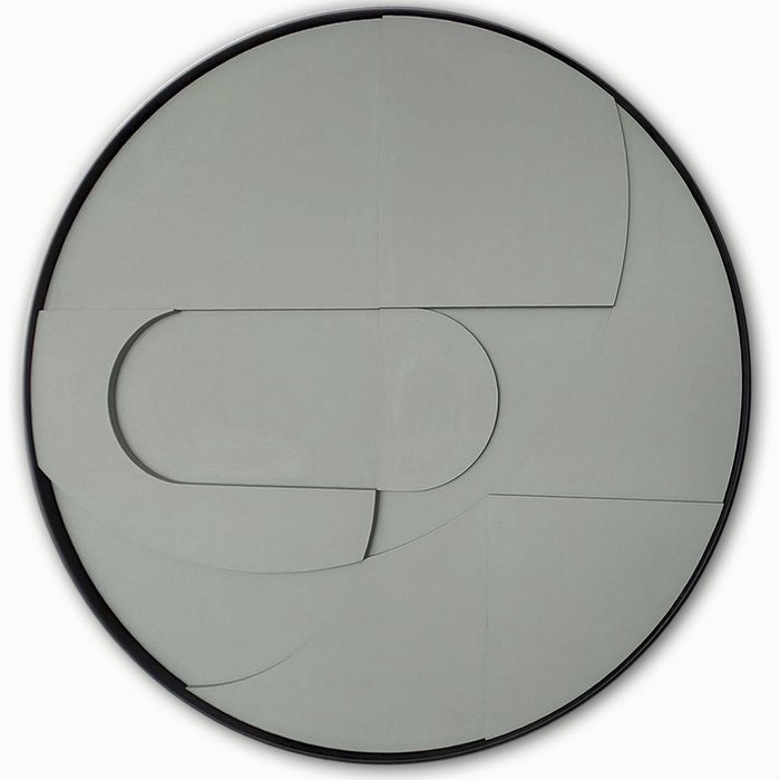 Denver 2 Grijsgroen l | Rond 3D schilderij met stalen frame