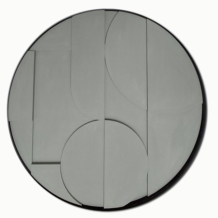 Denver Grijsgroen 4 | Rond 3D schilderij met stalen frame