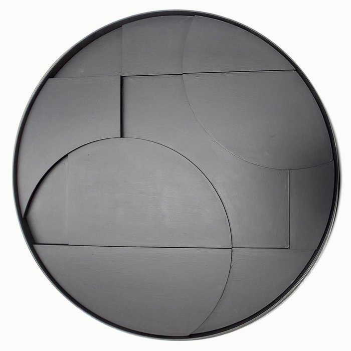 Denver Zwart 6 | Rond 3D schilderij met stalen frame