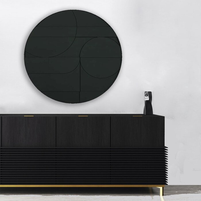 VIKEN Zwart l | Rond 3D schilderij met stalen frame