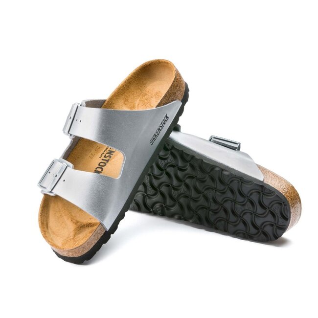 Birkenstock Arizona Birko-Flor Zilver Smal Voetbed Dames Slipper