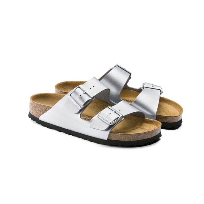 Birkenstock Arizona Birko-Flor Zilver Smal Voetbed Dames Slipper