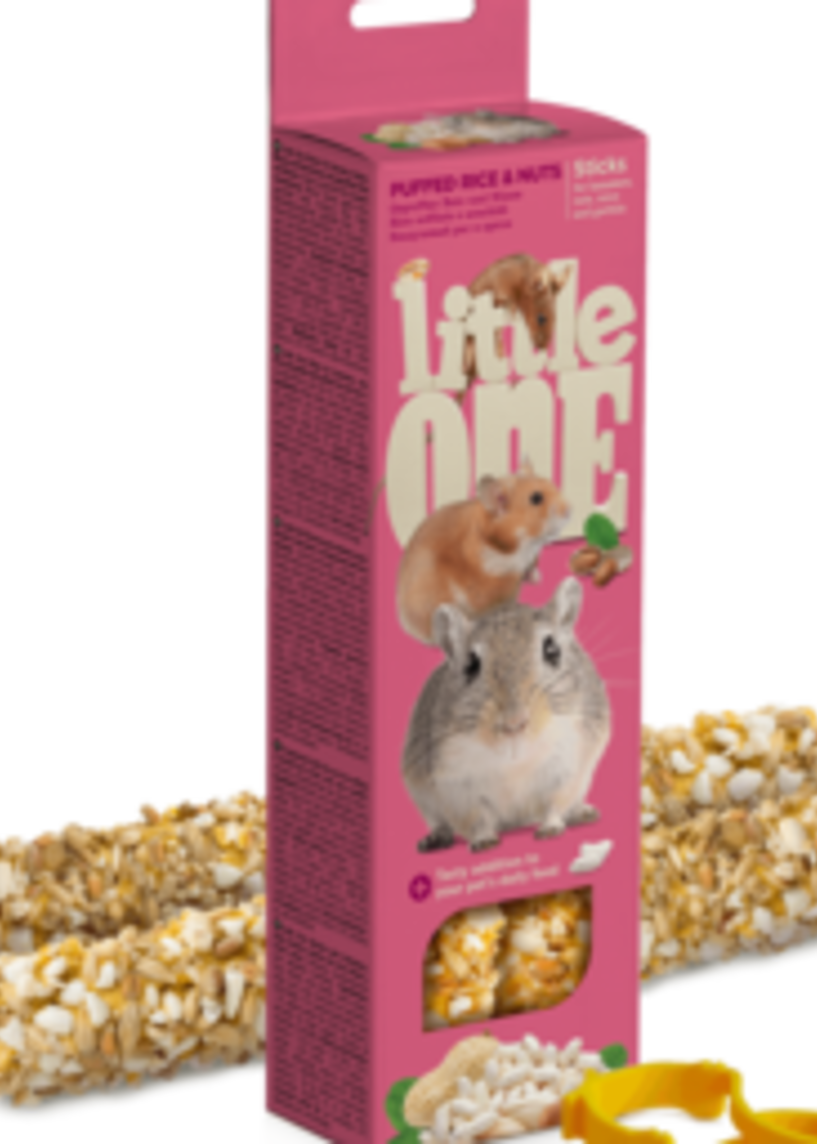 Little One Little One knabbelsticks voor hamsters, ratten, muizen en woestijnratten met gepofte rijst en noten