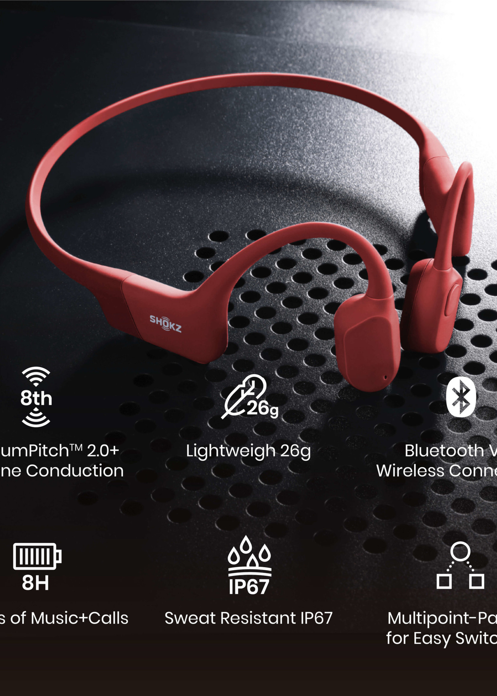 Shokz OpenRun Bone conduction hoofdtelefoon - Red