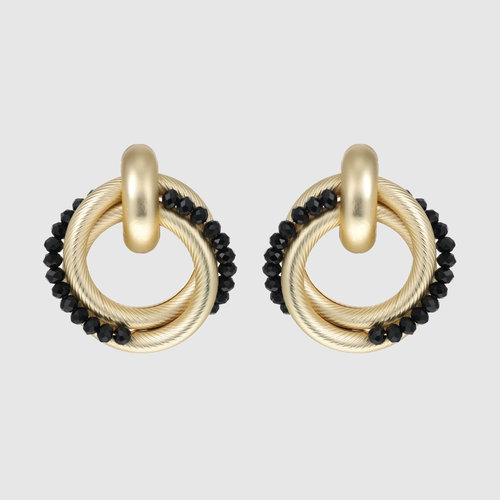 Bouchra collection Round Black & Gold Earrings